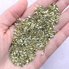 Crushed Glass Stone Sprinkles | Metallic Glitter Flakes | Filling Materials for Resin Crafts | Nail Decoration (Olive Gold / 10 grams)