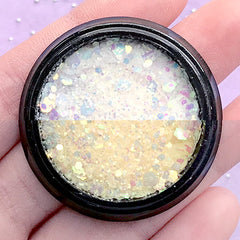 UV Activated Color Changing Glitter Flakes | Aurora Borealis Hexagon Confetti | Iridescent Sprinkles | Embellishment for Resin Crafts (Yellow)