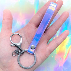 Iridescent Key Fob with Lobster Clasp | Faux Leather Wrist Strap Lanyard | Wristlet Keychain | Kawaii Accessories DIY | Cute Key Holder  (1 piece / Blue Purple)