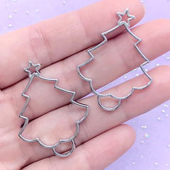 Christmas Tree Open Bezel Charm | Holiday Deco Frame for UV Resin Filling | Cute Christmas Ornament DIY (2 pcs / Silver / 29mm x 39mm)