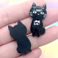 Black Cat Cabochon | Animal Resin Embellishments | Kawaii Jewelry Making | Phone Case Decoden (3 pcs / Black / 18mm x 31mm)