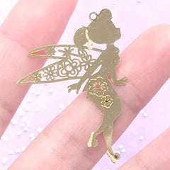 Sakura Fairy Metal Bookmark Charm | Fairytale Embellishment for UV Resin Jewelry Making | Resin Inclusion (1 piece / 30mm x 41mm)