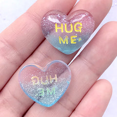 DEFECT Glittery Hug Me Heart Cabochons | Decoden Cabochon with Glitter | Kawaii Jewelry Supplies (2 pcs / 23mm x 20mm)
