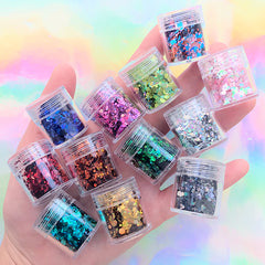 Iridescent Hexagon and Star Glitter in Various Sizes (Set of 12) | Assorted Holographic Confetti | Resin Art Decoration
