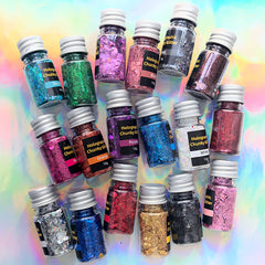 Chunky Glitter Assortment (Set of 18) | Iridescent Hexagon Confetti and Glitter Powder in Various Sizes | Resin Craft | Nail Art