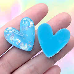 Heart Cabochon with Iridescent Glitter Flakes | Glittery Decoden Piece | Kawaii Embellishment for Phone Case Deco (3 pcs / Blue / 27mm x 27mm)