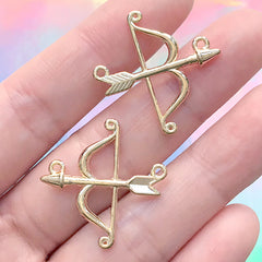 Cupid Bow and Arrow Charm | Valentine's Day Jewellery DIY | Wedding Supplies (2 pcs / Gold / 26mm x 26mm)