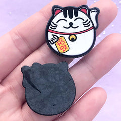 Beckoning Cat Acrylic Cabochons | Lucky Cat Embellishments | Maneki Neko Decoden | Scrapbooking Supplies (2 pcs / 27mm x 27mm)