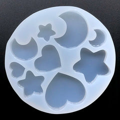 DEFECT Assorted Heart Star Moon Silicone Mold (9 Cavity) | Kawaii Decoden Cabochon Making | Resin Embellishment Mould | Resin Art DIY