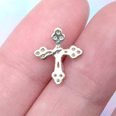 Budded Cross Nail Charm with Rhinestones | Luxury Religion Nail Art | Cathedral Cross Embellishment for Resin Craft (1 piece / Gold / 12mm x 14mm)