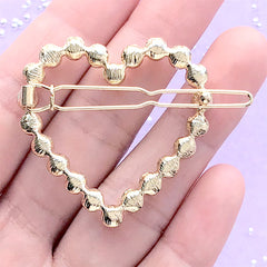 Pearl Heart Open Bezel Hair Clip | Kawaii Deco Frame for UV Resin Craft | Lolita Hair Jewelry DIY (1 piece / Gold / 40mm x 38mm)