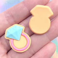 Dollhouse Diamond Ring Sugar Cookie | Miniature Sweets Deco | Kawaii Decoden Cabochon (3 pcs / 20mm x 25mm)