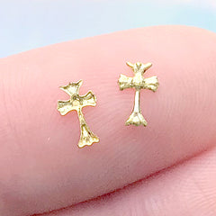 Latin Cross Nail Charms | Tiny Mini Baroque Cross Embellishment | Resin Inclusions | Religious Decor (15 pcs / Gold / 4mm x 6mm)