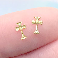 Latin Cross Nail Charms | Tiny Mini Baroque Cross Embellishment | Resin Inclusions | Religious Decor (15 pcs / Gold / 4mm x 6mm)