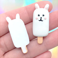 Bunny Popsicle Cabochons | Animal Cakesicle Embellishments | Kawaii Food Jewelry Making | Decoden Supplies (2 pcs / 15mm x 36mm)