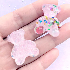Kawaii Decoden Cabochon | Animal Resin Cabochons | Bear Embellishments | Cell Phone Decoration (2 pcs / Light Pink / 24mm x 29mm)
