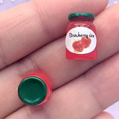 3D Strawberry Jam Cabochon in 1:6 Scale | Dollhouse Miniature Jar Bottle | Doll House Food Supplies | Kawaii Crafts (2 pcs / 10mm x 14mm / Red)