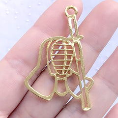 Fencing Open Back Bezel | Fencing Sword and Mask Charm | Sport Deco Frame for UV Resin Filling (1 piece / Gold / 30mm x 46mm)