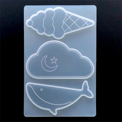 Kawaii Ice Cream Cloud and Whale Silicone Mold (3 Cavity) | Resin Hair Clip DIY | Resin Jewellery Making | Decoden Cabochon Mould