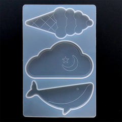 Kawaii Ice Cream Cloud and Whale Silicone Mold (3 Cavity) | Resin Hair Clip DIY | Resin Jewellery Making | Decoden Cabochon Mould