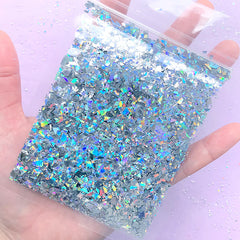Holographic Glitter Flakes | Iridescent Irregular Confetti | Glittery Sprinkles | Aurora Borealis Glitter | Resin Art Supplies (AB Silver / 10g)