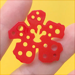 Hibiscus Acrylic Charm | Hawaii's Flower Pendant | Chunky Floral Dangle Earrings Making | Retro Jewelry DIY (1 Piece / Red / 32mm x 30mm)