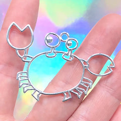 Kawaii Crab Open Bezel for UV Resin Jewelry Making | Marine Life Charm | Horoscope Cancer Deco Frame (1 piece / Silver / 51mm x 36mm)