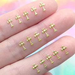 Latin Cross Nail Charms | Tiny Mini Baroque Cross Embellishment | Resin Inclusions | Religious Decor (15 pcs / Gold / 4mm x 6mm)