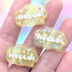 Hello Bubble Speech Resin Cabochon with Confetti and Glitter | Kawaii Decoden Pieces | Cute Embellishments (3 pcs / Yellow / 28mm x 18mm)