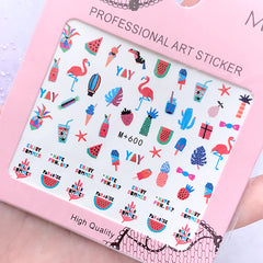 Summer Time Water Transfer Sticker | Watermelon Cold Drink Flamingo Ice Cream Decal Sheet | Resin Inclusions | Summer Nail Deco