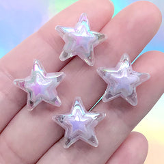 Chunky Star Beads in Iridescent Colour | Kawaii Acrylic Bead for Bracelet Making (AB Purple / 4 pcs / 17mm x 16mm)