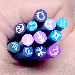 Zodiac Signs Polymer Clay Cane Assortment | Astrological Embellishments | Horoscope Fimo Canes (12 pcs)