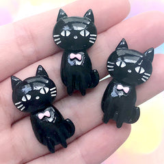 Black Cat Cabochon | Animal Resin Embellishments | Kawaii Jewelry Making | Phone Case Decoden (3 pcs / Black / 18mm x 31mm)