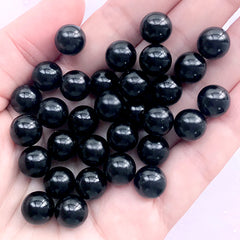 Fake Bubble Tea Pearls in 10mm | Actual Size Black Tapioca Balls | Round ABS Pearl with No Hole | Slime Embellishments (10 grams)
