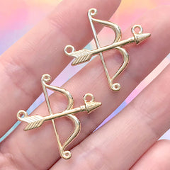 Cupid Bow and Arrow Charm | Valentine's Day Jewellery DIY | Wedding Supplies (2 pcs / Gold / 26mm x 26mm)