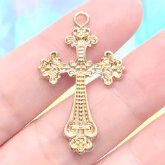 Gold Apostles Cross Charm | Budded Cross Pendant | Religion Jewelry DIY (1 piece / Gold / 20mm x 33mm)