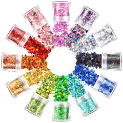 Iridescent Hexagon and Star Glitter in Various Sizes (Set of 12) | Assorted Holographic Confetti | Resin Art Decoration