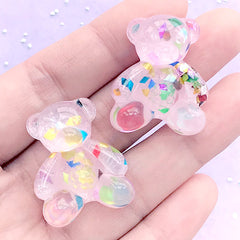 Kawaii Decoden Cabochon | Animal Resin Cabochons | Bear Embellishments | Cell Phone Decoration (2 pcs / Light Pink / 24mm x 29mm)