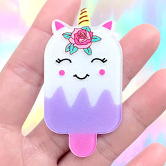 Unicorn Popsicle Acrylic Cabochon with Glitter | Kawaii Sweet Deco | Decoden Embellishment | Cute Brooch Making (1 piece / 32mm x 61mm)