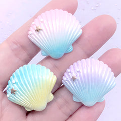 CLEARANCE Rainbow Seashell Cabochon | Sea Shell Embellishments | Kawaii Decoden Phone Case Supplies (3 pcs / Mix / 27mm x 26mm)