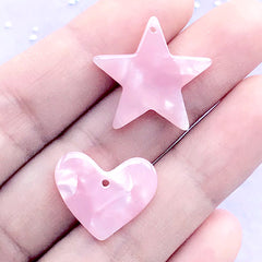 Marble Heart and Star Acetate Charm | Cute Acetic Acid Pendant | Faux Opal Jewelry DIY (2 pcs / Pink)