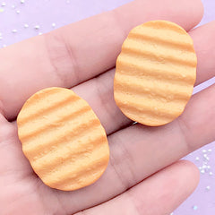 Potato Chip Cabochons | Fake Food Embellishments | Kawaii Decoden Supplies | Kitsch Jewelry Making (2 pcs / 22mm x 28mm)