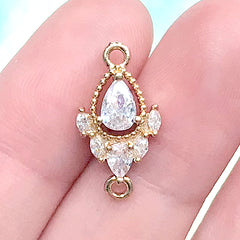 Luxury Teardrop Rhinestone Connector Charm | Bling Bling Sparkle Jewelry Making (1 piece / Gold / 10mm x 19mm)