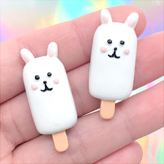 Bunny Popsicle Cabochons | Animal Cakesicle Embellishments | Kawaii Food Jewelry Making | Decoden Supplies (2 pcs / 15mm x 36mm)