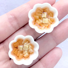 Realistic Miniature Tofu Soup Cabochon | Kawaii Doll Food Jewelry DIY | Dollhouse Food Supplies (2 pcs / 24mm x 14mm)