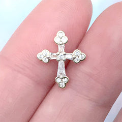 Budded Cross Nail Charm with Rhinestones | Luxury Religion Nail Art | Cathedral Cross Embellishment for Resin Craft (1 piece / Gold / 12mm x 14mm)