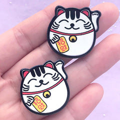 Beckoning Cat Acrylic Cabochons | Lucky Cat Embellishments | Maneki Neko Decoden | Scrapbooking Supplies (2 pcs / 27mm x 27mm)