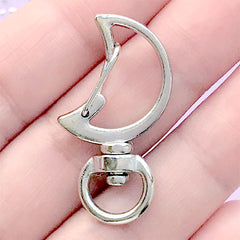 Moon Snap Clip with Swivel Ring | Kawaii Bag Charm Making | Cute Keychain Findings | Lanyard Hook Clasp (1 piece / Silver / 18mm x 34mm)