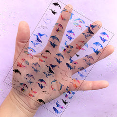 Small Whale and Fish Clear Film Sheet in Rainbow and Galaxy Gradient | Marine Life Embellishments | UV Resin Fillers