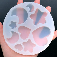 DEFECT Assorted Heart Star Moon Silicone Mold (9 Cavity) | Kawaii Decoden Cabochon Making | Resin Embellishment Mould | Resin Art DIY